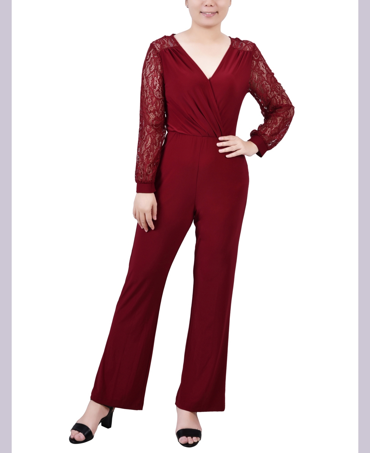 NY COLLECTION PETITE JUMPSUIT WITH LACE SLEEVE
