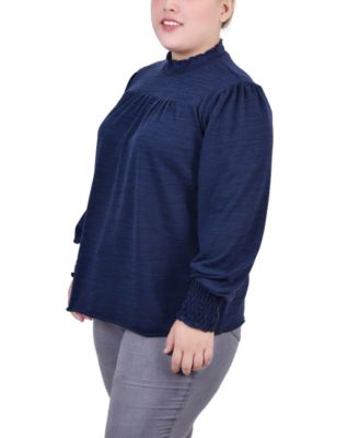 Plus Size Long Sleeve Top with Smocking Details