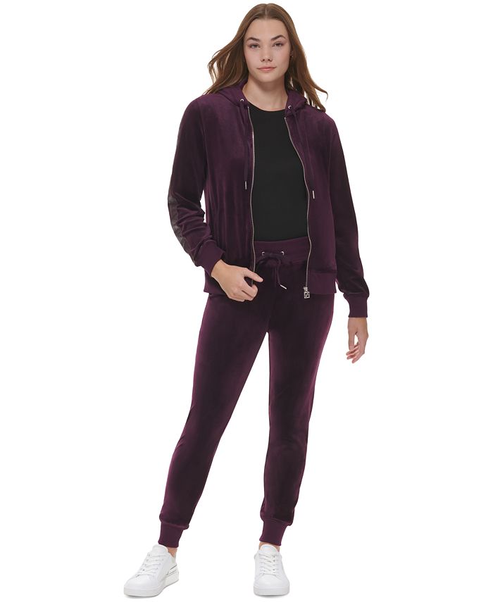 Calvin Klein Velour Jacket With Faux Leather Trim & Velour Jogger Pant &  Reviews - Women - Macy's