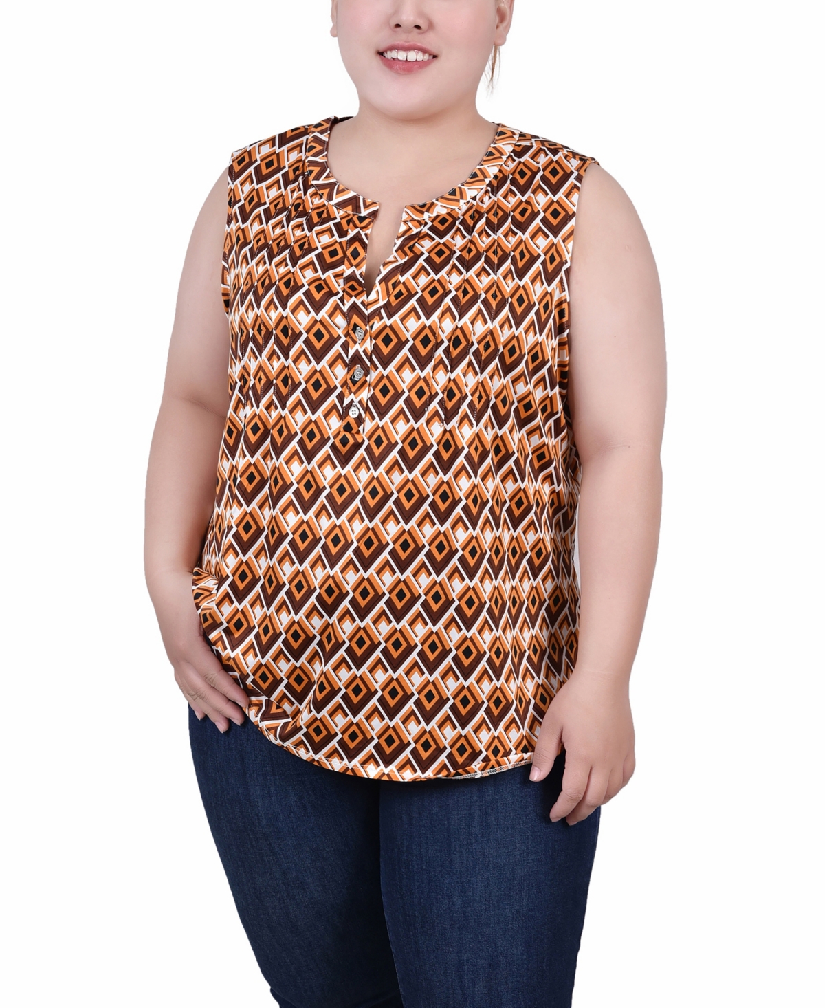 Ny Collection Plus Size Sleeveless Knit Y neck Top - Pristine Gold-Tone Black Jaycee