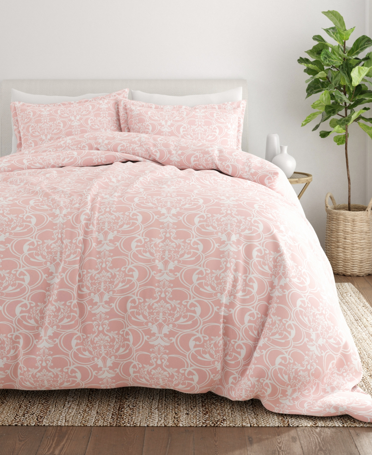 Ienjoy Home Home Collection Premium Ultra Soft 3 Piece Reversible Duvet Cover Set, Full/queen In Pink Romantic Damask
