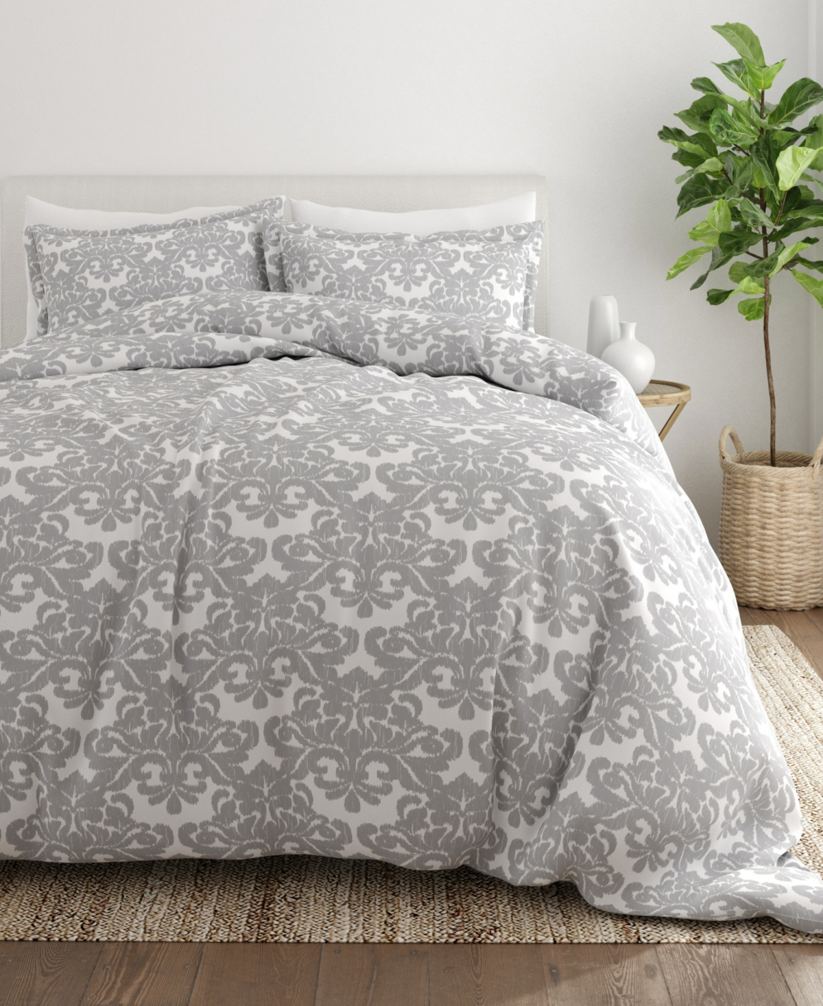 Ienjoy Home Home Collection Premium Ultra Soft 3 Piece Reversible Duvet Cover Set, Full/queen In Light Gray Romantic Damask