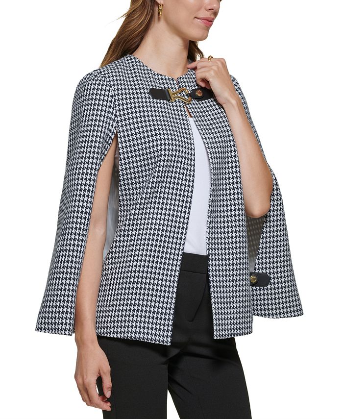 DKNY Petite Houndstooth Hardware Collarless Cape Jacket & Reviews ...