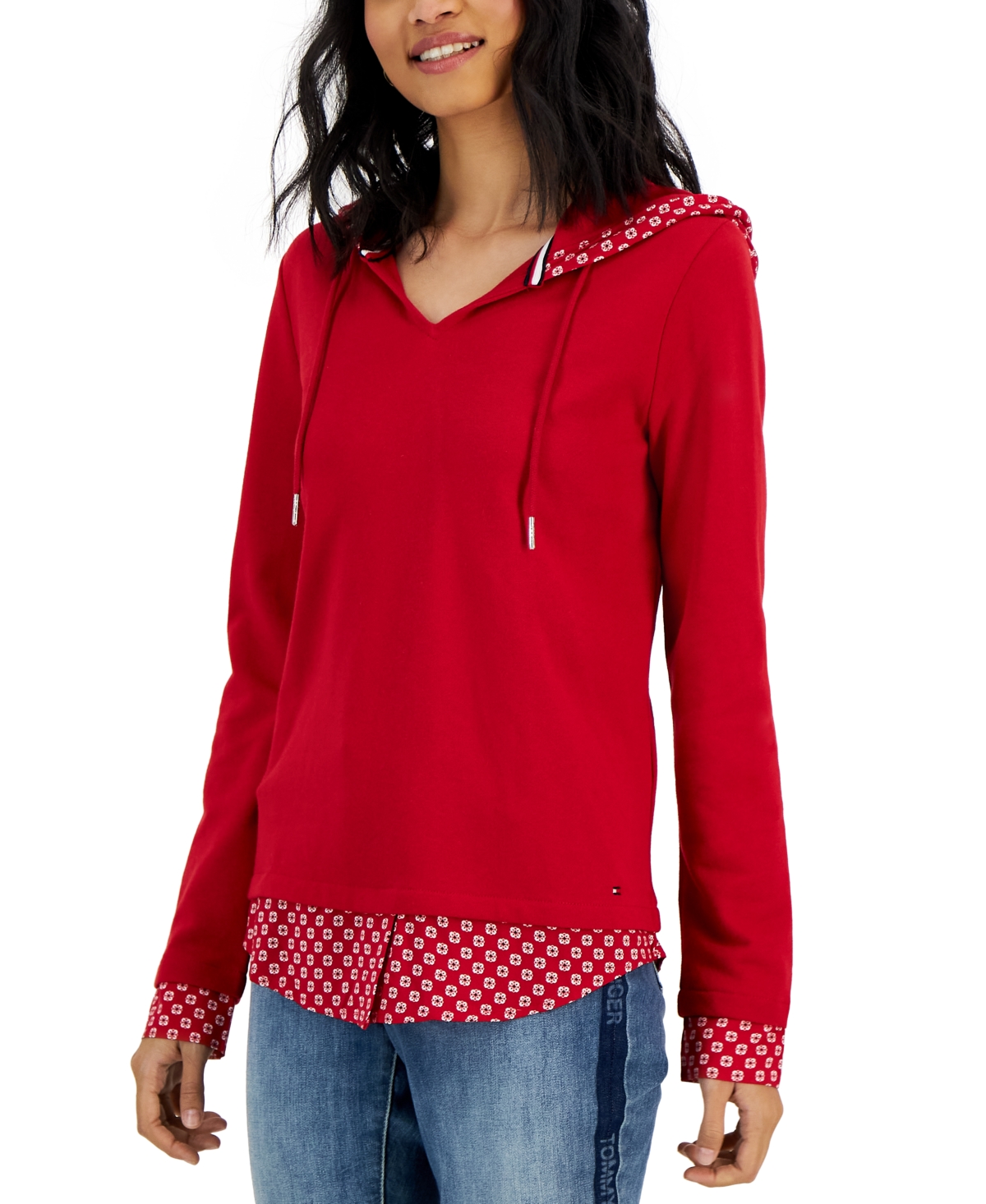  Tommy Hilfiger Women's Layered-Look French Terry Hoodie Top