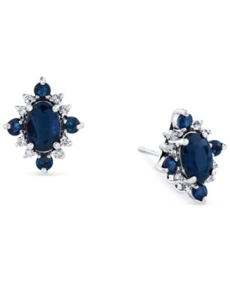 Macy's - Sapphire (1-5/8 ct. t.w.) & Diamond (1/8 ct. t.w.) Oval Halo Stud Earrings in 10k White Gold