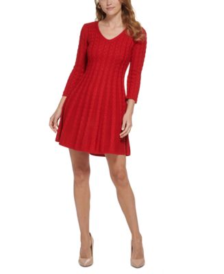 Jessica Howard Petite V-Neck Cable-Knit Sweater Dress - Macy's