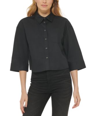 DKNY Jeans - Women's Cotton Cropped Single-Pocket Shirt