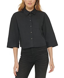 Women's Cotton Cropped Single-Pocket Shirt