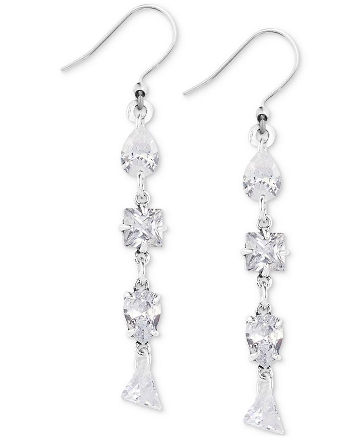 Lucky Brand SilverTone Crystal Sparkle Linear Drop Earrings Macy's