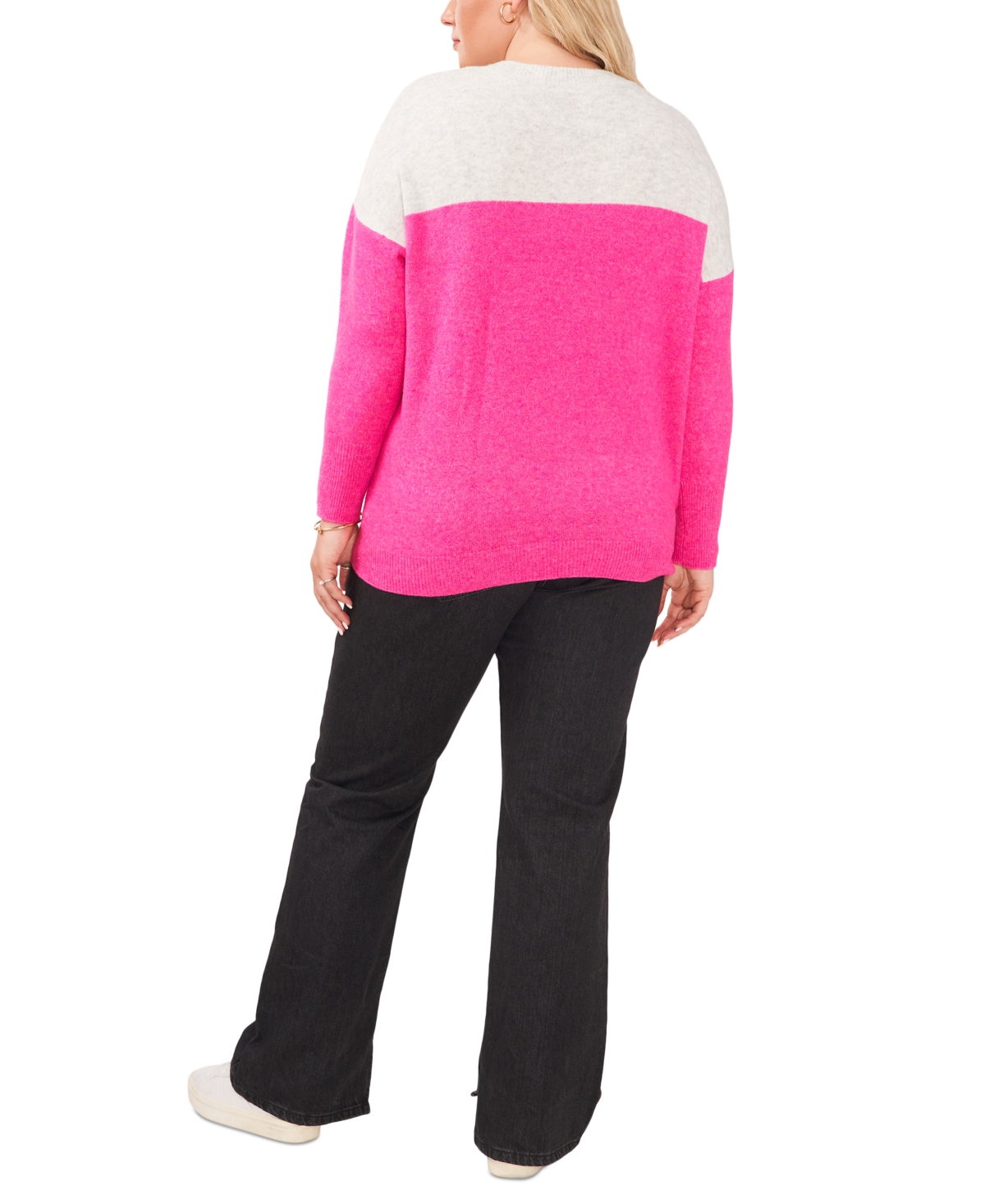 Vince Camuto Plus Size Cozy Extended Shoulder Color Blocked Sweater