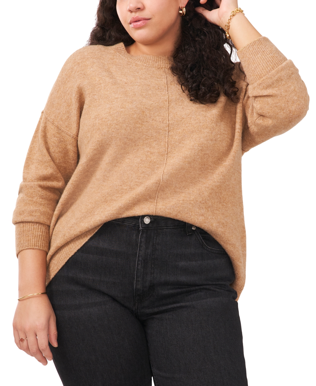 Vince Camuto Plus Size Cozy Long Sleeve Extend Shoulder Sweater In Brown
