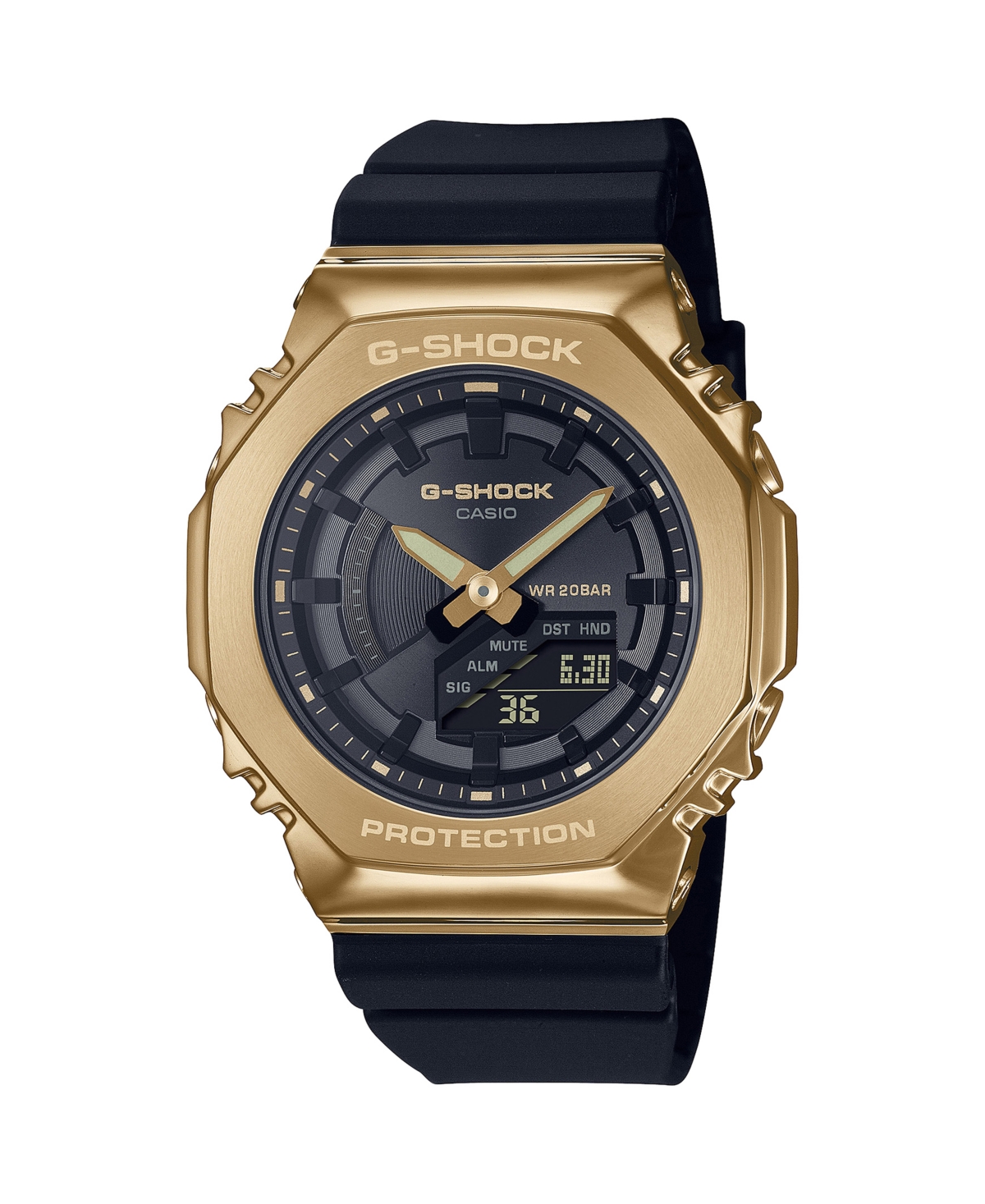 G-SHOCK G-SHOCK UNISEX GOLD-TONE AND BLACK RESIN STRAP WATCH 40.4MM GMS2100GB-1A