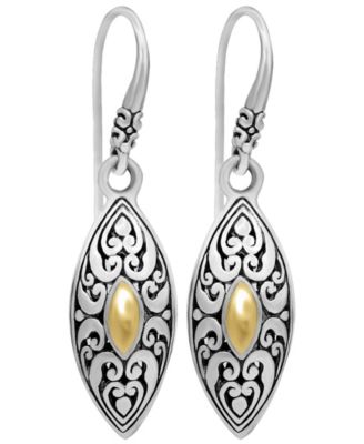 DEVATA - Bali Heritage Classic Drop Earrings in Sterling Silver and 18k Yellow Gold Accents