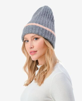 Women's Stripe Cuff Ribbed Knit Beanie