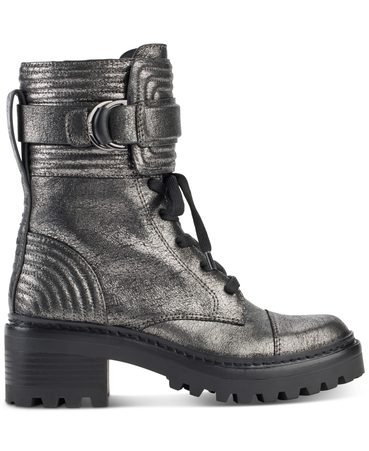 Dkny Women's Basia Buckled Quilted Lug Sole Combat Boots
