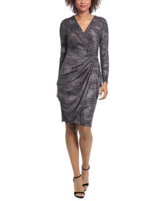 London Times - Women's Shimmer-Knit Faux-Wrap Dress