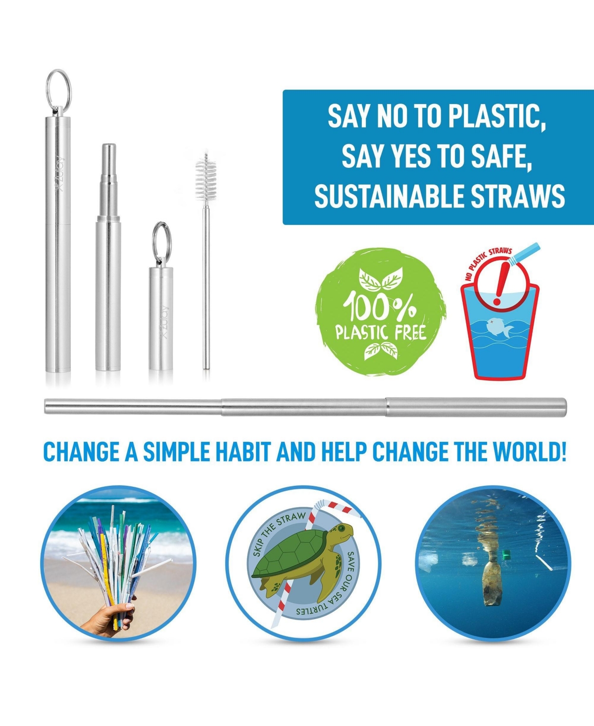 Zulay Kitchen Collapsible Straw with Case and Cleaning Tool