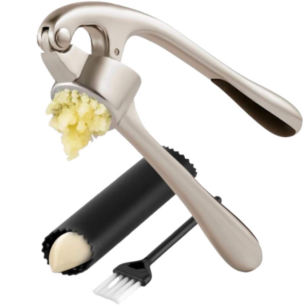 Zulay Kitchen Premium Garlic Press Set - Rust Proof & Dishwasher Safe Professional Garlic Mincer Tool