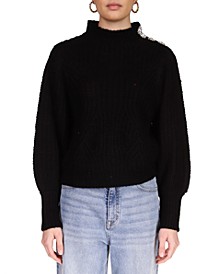 Women's Mock Neck Embellished-Shoulder Sweater
