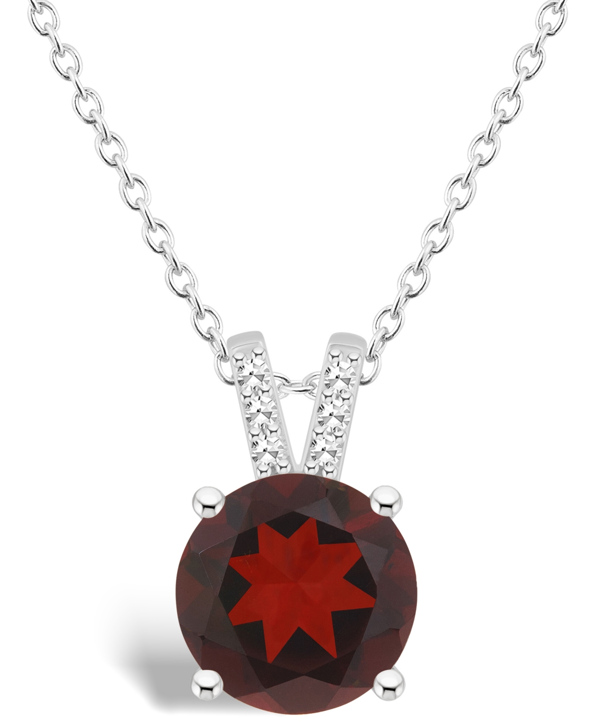 Macy's Women's Garnet (2-1/2 Ct.t.w.) And Diamond Accent Pendant Necklace In Sterling Silver