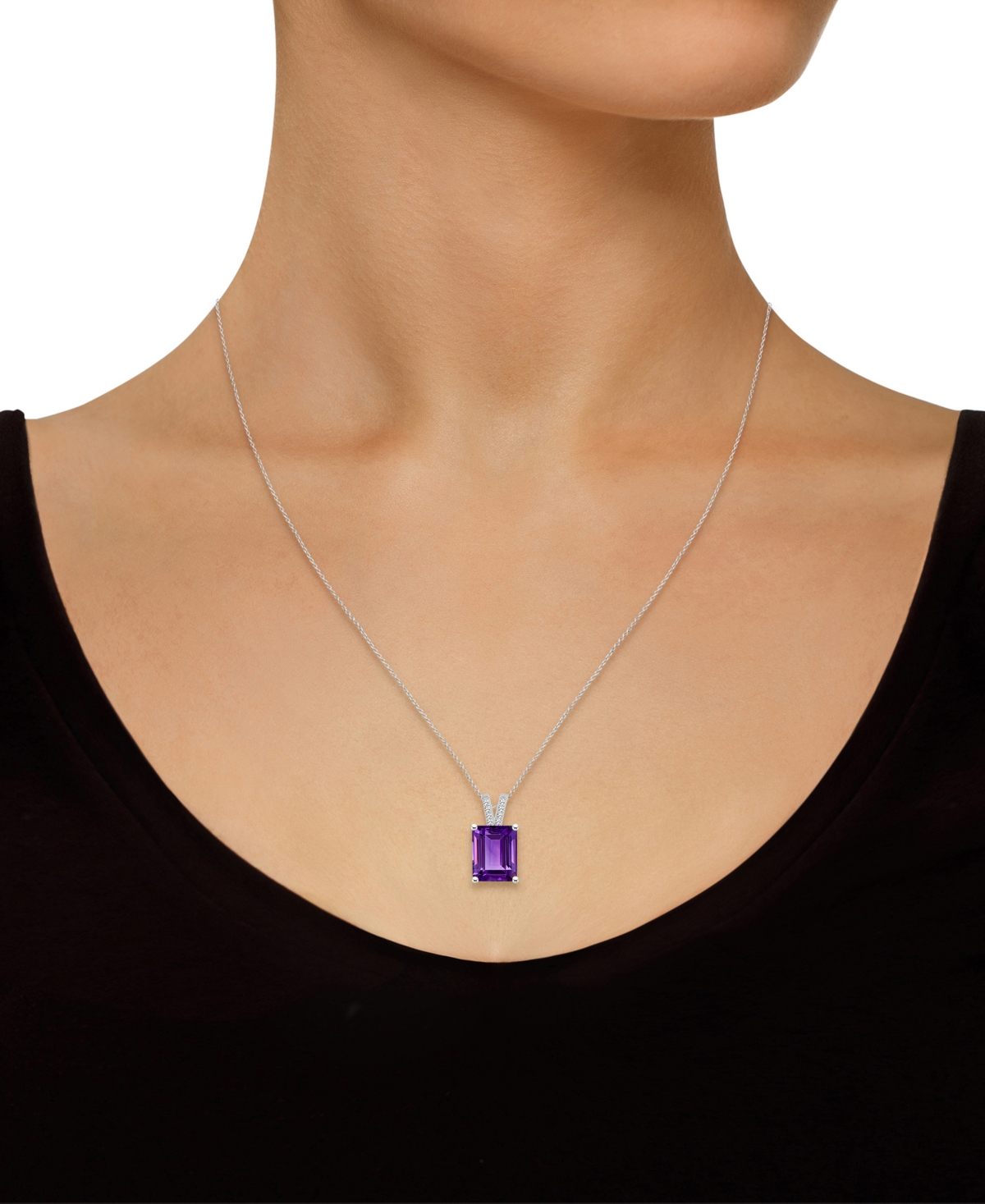 Macy's Women's(3-1/6 ct.t.w.) and Diamond Accent Pendant Necklace in Sterling Silver - Amethyst