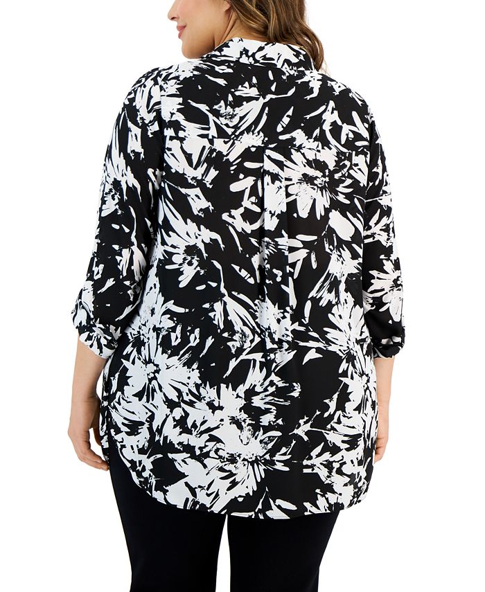 Alfani Plus Size Collared Printed Button-Front Tunic, Created for Macy ...