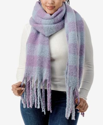 Women's Cozy Plaid Blanket Scarf with Fringe