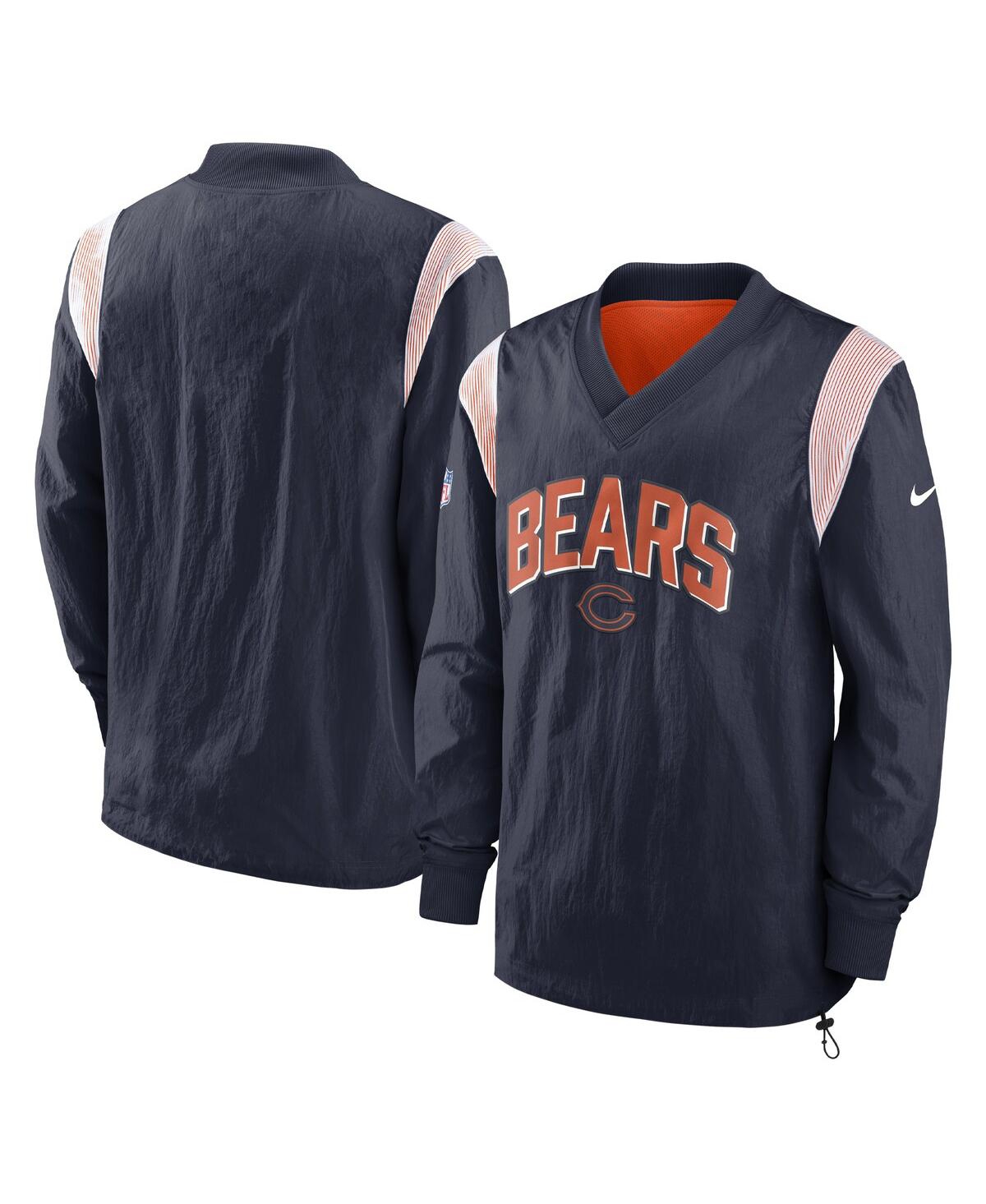 Shop Nike Men's  Navy Chicago Bears Sideline Athletic Stack V-neck Pullover Windshirt Jacket