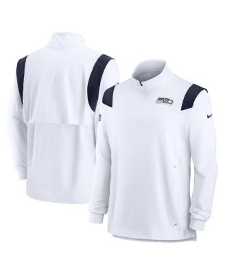 Men's White Seattle Seahawks Sideline Coaches Chevron Lockup Quarter-Zip Top