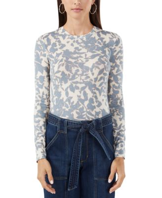 BCBGMAXAZRIA - Women's Printed Crewneck Long-Sleeve Top