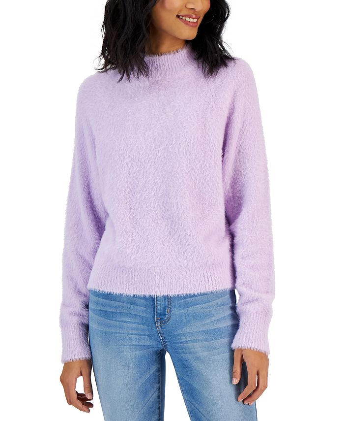 Raglan sleeves mock-neck pink sweater