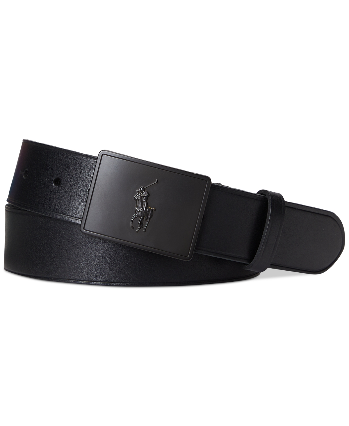 Shop Polo Ralph Lauren Men's Plaque-buckle Leather Belt In Black,matte Black