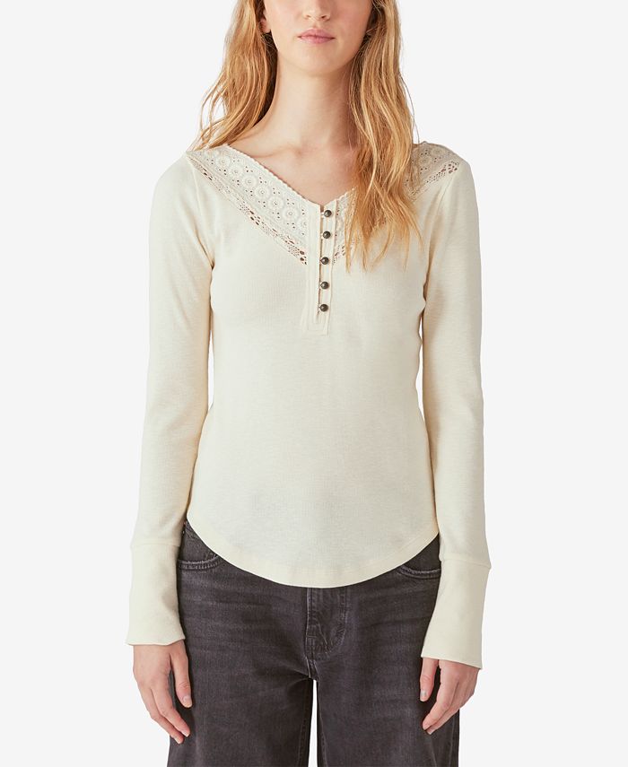 Lucky Brand Lace Mix Trim Henley Top - Macy's