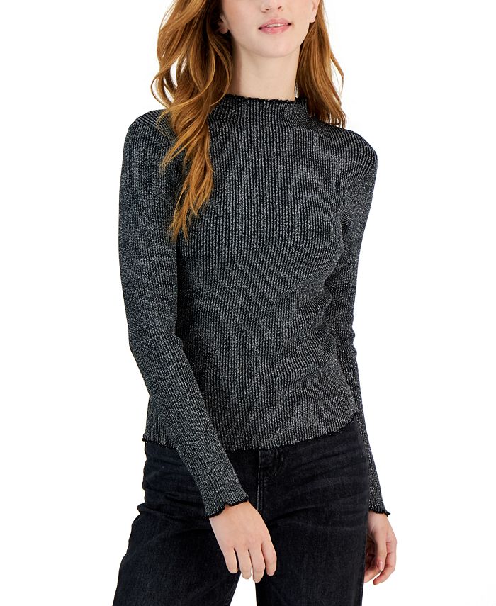Crave Fame Juniors' Ribbed Mock-Neck Lurex Sweater - Macy's