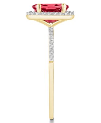 Lab Grown Ruby (1-1/4 ct. t.w.) and Lab Grown Sapphire (1/5 ct. t.w.) Halo Ring in 10K Yellow Gold