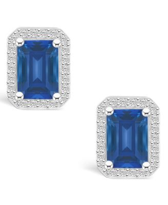 Lab Grown Sapphire (2-1/3 ct. t.w.) and Lab Grown White Sapphire (1/4 ct. t.w.) Halo Studs in 10K White Gold