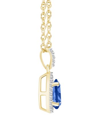 Lab Grown Sapphire (1 ct. t.w.) and Lab Grown White Sapphire (1/6 ct. t.w.) Halo Pendant Necklace in 10K Yellow Gold