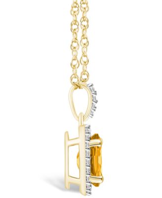 Citrine (1-1/5 ct. t.w.) and Lab Grown Sapphire (1/6 ct. t.w.) Halo Pendant Necklace in 10K Yellow Gold