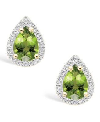Peridot (1-3/5 ct. t.w.) and Lab Grown Sapphire (1/5 ct. t.w.) Halo Studs in 10K Yellow Gold