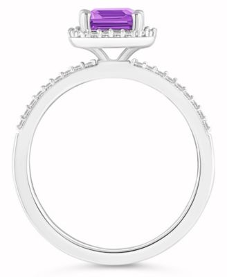 Amethyst (1-3/5 ct. t.w.) and Lab-Grown Sapphire (1/4 ct. t.w.) Halo Ring in 10K White Gold