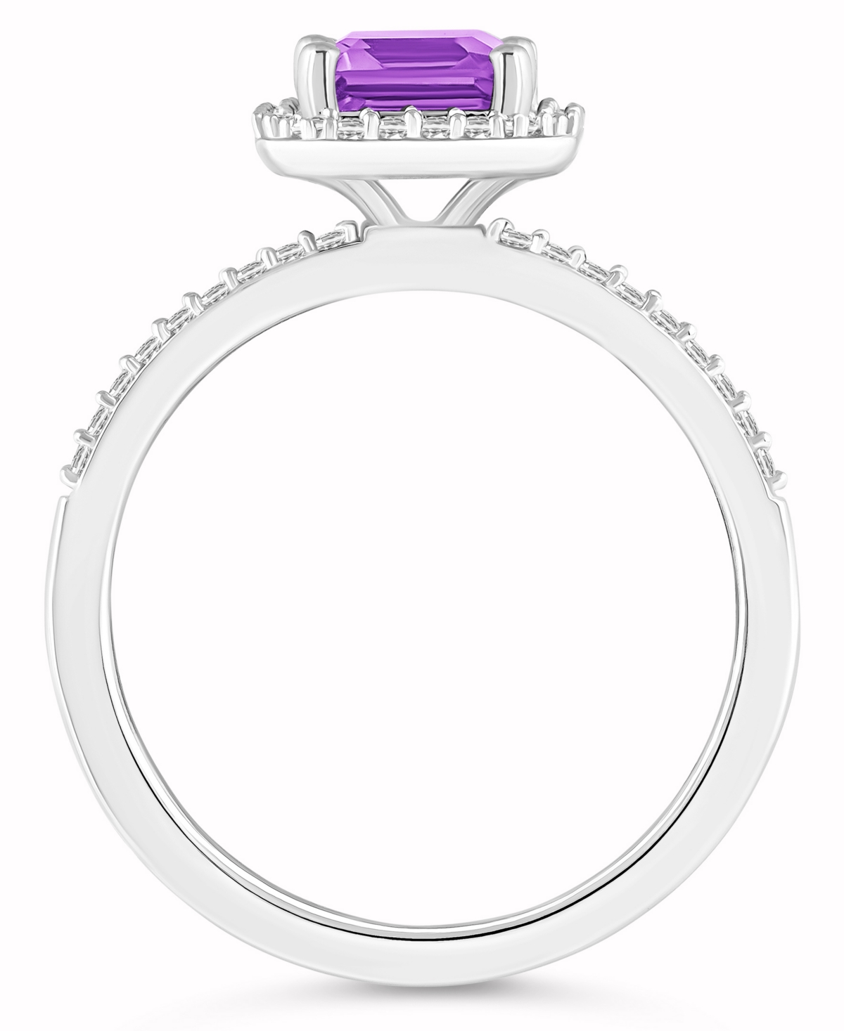 (1-3/5 ct. t.w.) and Lab-Grown Sapphire (1/4 ct. t.w.) Halo Ring in 10K White Gold - Amethyst