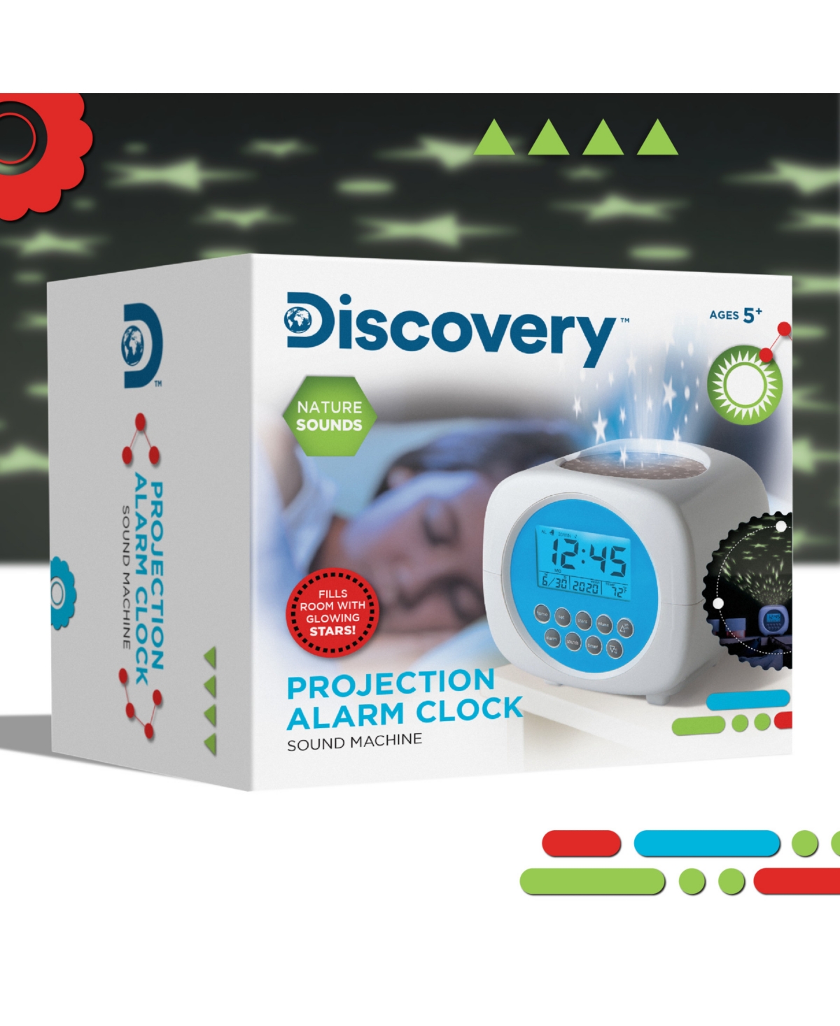 Discovery Moon & Stars Projection Alarm Clock & Sound Machine In White