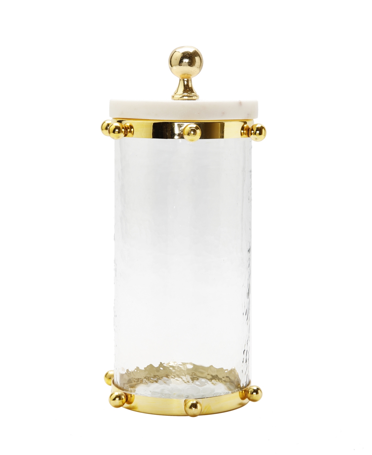 Classic Touch Hammered Glass Canister with Ball Design and Marble Cover Set, 2 Piece - Gold-Tone