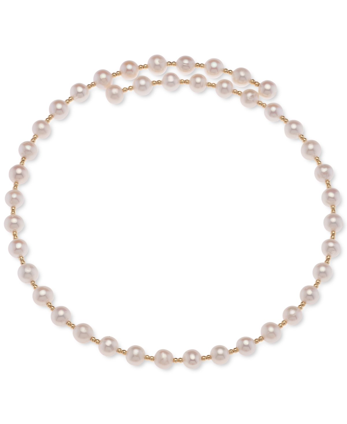 Cultured Freshwater Pearl (6-1/2 - 7mm) & Polished Bead Coil 14-1/2" Choker Necklace in 18k Gold-Plated Sterling Silver - Gold