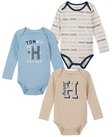 Baby Boys Multi Logo Long Sleeve Bodysuits, Pack of 3