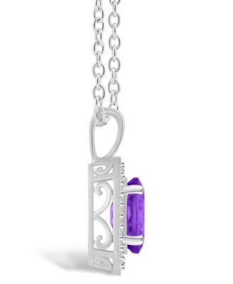 Amethyst (1-1/5 ct. t.w.) and Diamond (1/8 ct. t.w.) Halo Pendant Necklace in Sterling Silver
