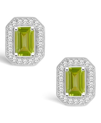 Peridot (1-2/5 ct. t.w.) and Diamond (1/5 ct. t.w.) Halo Studs in Sterling Silver