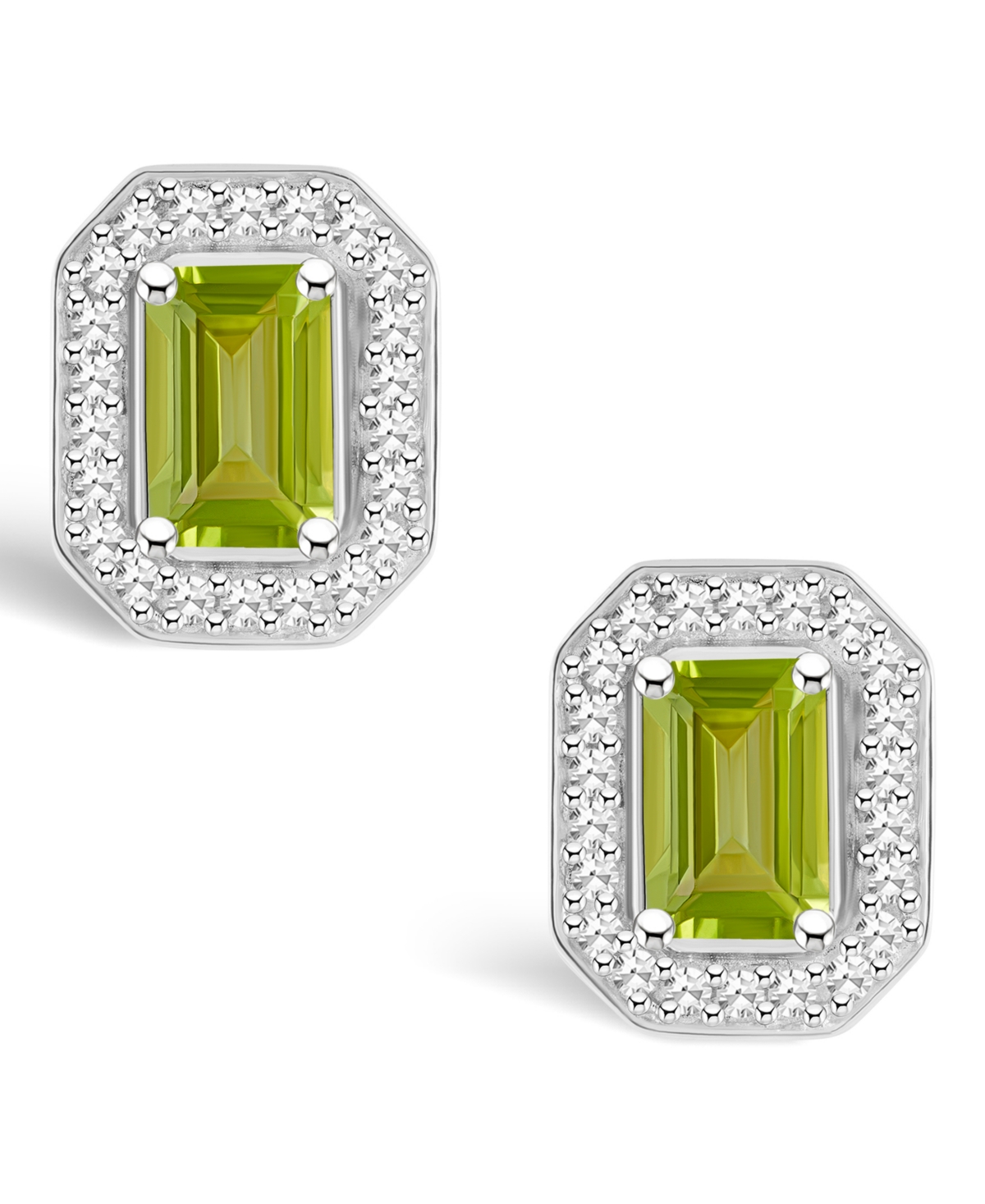 Macy's(1-2/5 ct. t.w.) and Diamond (1/5 ct. t.w.) Halo Studs in Sterling Silver - Peridot