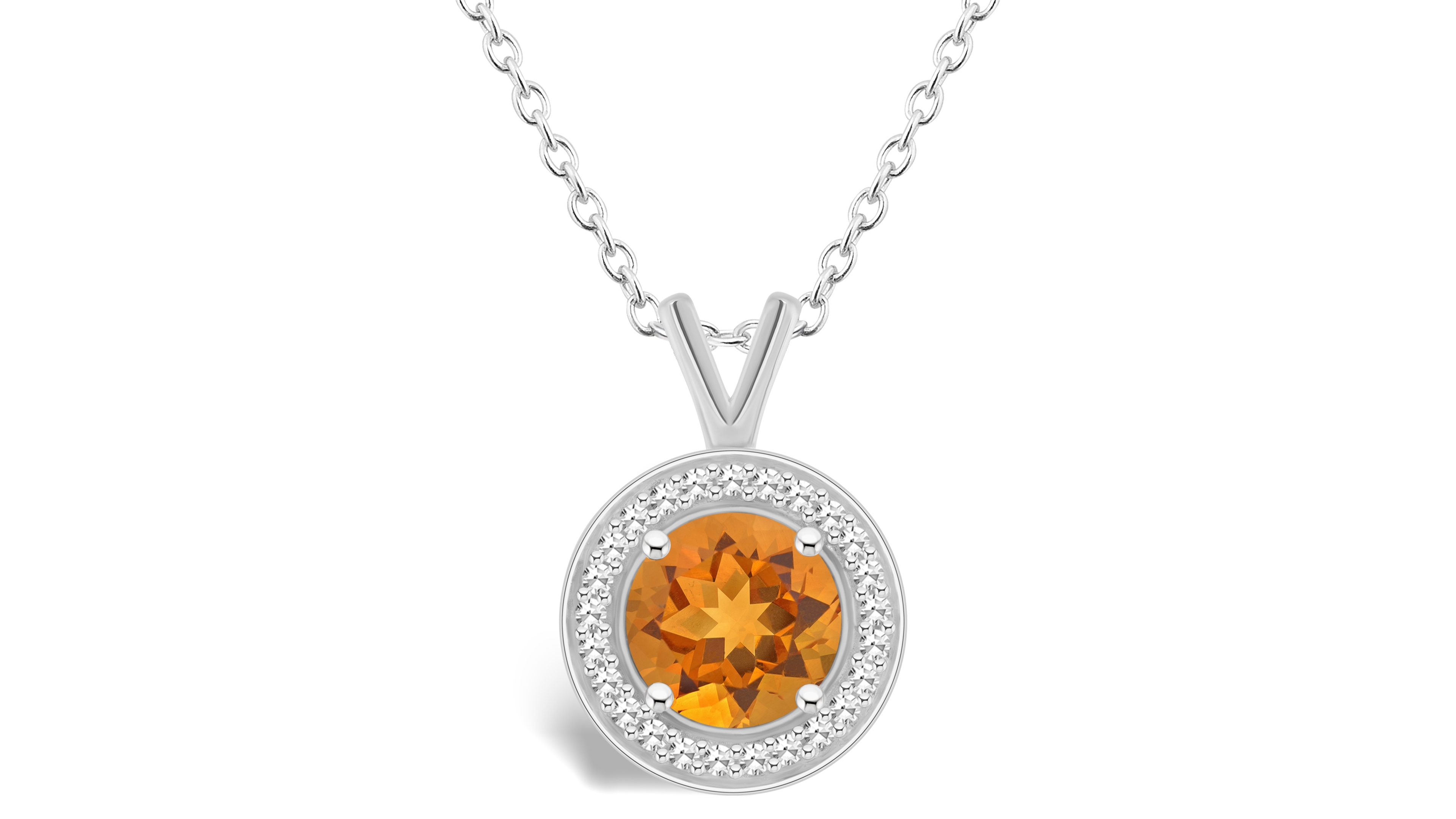 Macy's Citrine (1-1/4 ct. t.w.) and Diamond (1/8 ct. t.w.) Halo Pendant Necklace in Sterling Silver