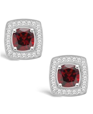 Garnet (1-1/2 ct. t.w.) and Diamond (1/5 ct. t.w.) Halo Studs in Sterling Silver